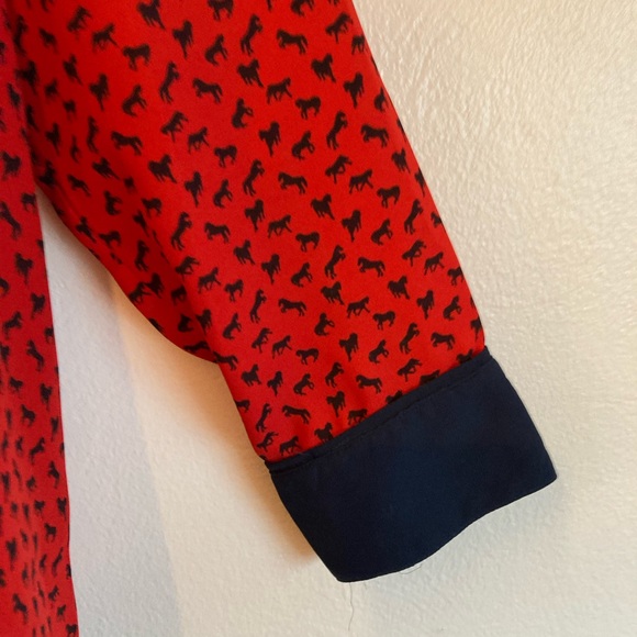 Free People Red & Navy Horse Print Pullover Blouse/Top - Picture 7 of 8